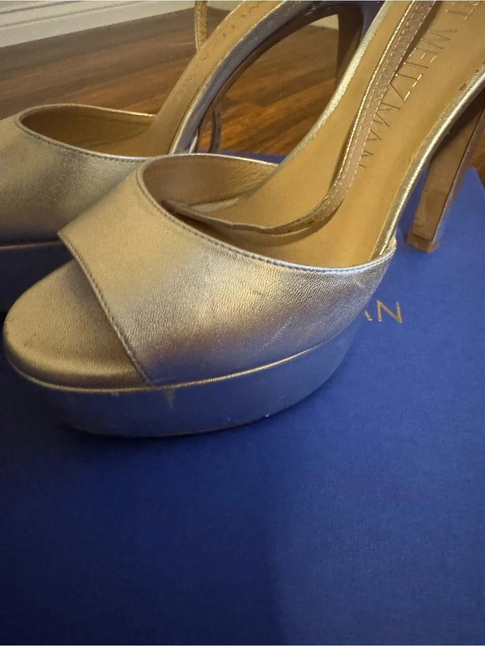 Stuart Weitzman Metallic Silver Platform Ankle-Strap Heels